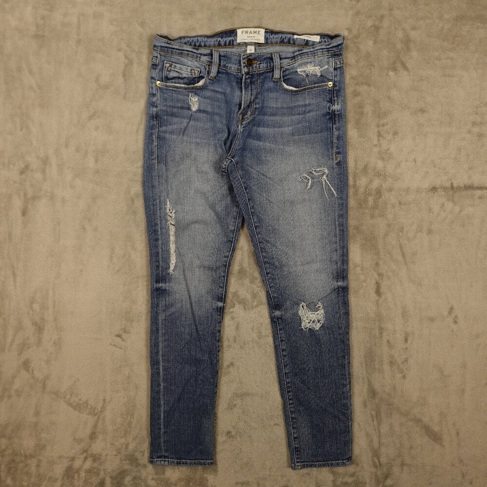 Frame jeans Le Garcon boyfriend women's 25‎ blue denim distressed mid rise